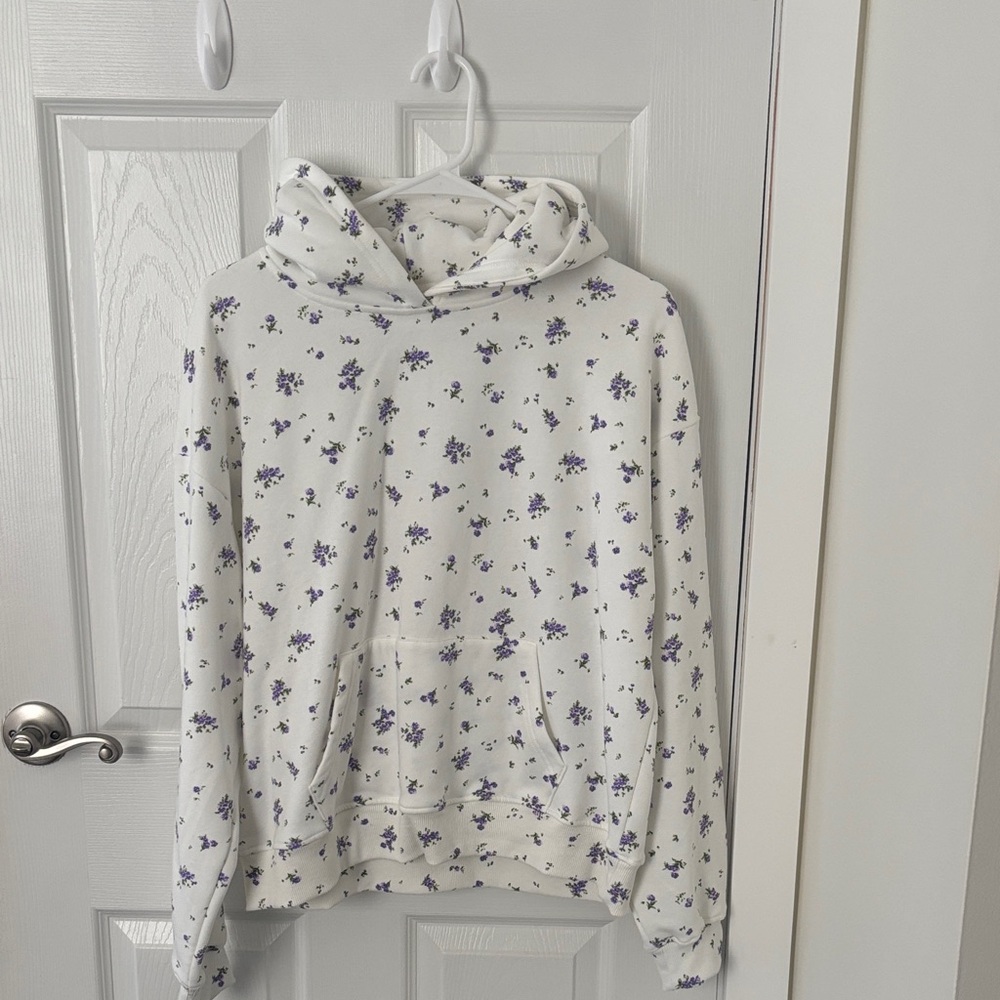 Demetra for Aeropostale White Hoodie with Purple Floral Design